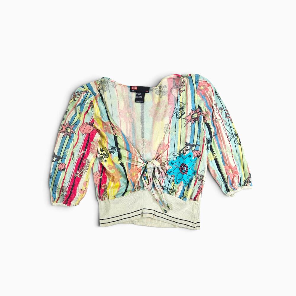 Vintage Y2K Diesel Archive Graphic Tie-Front Crop Cardigan Knit - Medium